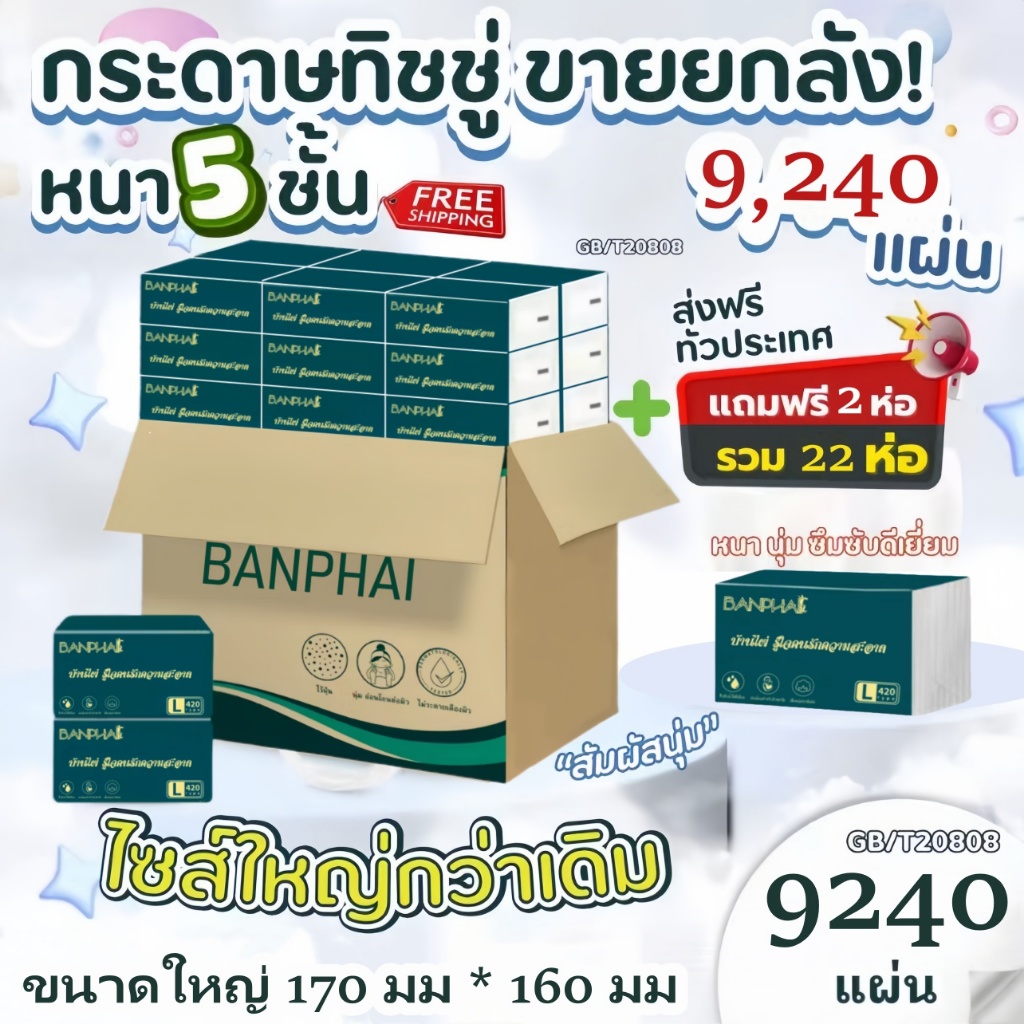 ซื้อ 1 แถม 2 ฟรี【L*22ห่อ】ทิชชูกระดาษทิชชูGB/T20808 ทิชชูยกแพ็คทิชชูยกลังห่อใหญ่ ซับน้ำได้ดีหนา ไม ไม่ เป็นฝุ่นไม่มีกลิ่น