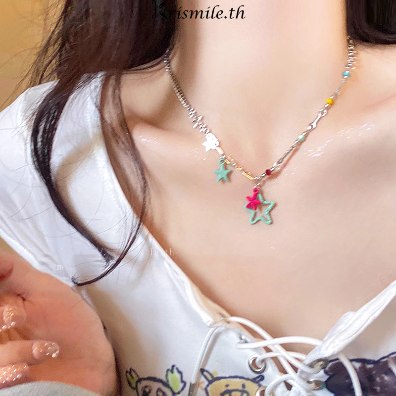 COD-ในไทย💖สร้อยคอDopamine จี้รูปดาวห้าแฉก โซ่ไหปลาร้า ที่มีสีสันY2kน่ารักหวาน นักเรียนสำหรับผู้หญิง-Kri