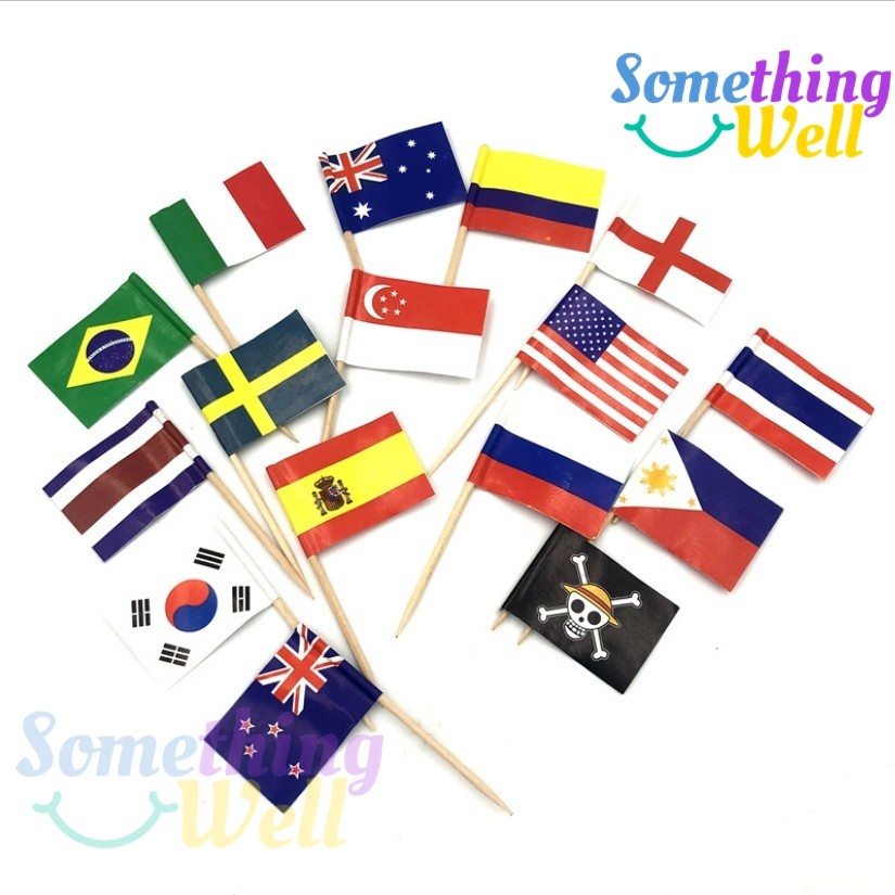 ธงไม้จิ้มฟัน (Set50 ชิ้น) ธงค็อกเทล ลายธงชาติ ธงตกแต่งอาหาร คัพเค้ก ขนม ปาร์ตี้ ธีมนานาชาติ