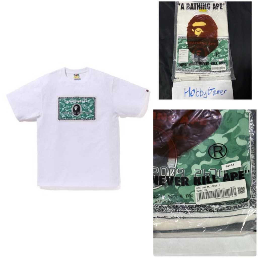 (พร้อมส่งด่วน🇹🇭 ถูกที่สุด!! ของแท้💯) size XL เสื้อยืดแขนสั้น A Bathing Ape BAPE ลาย Bape Card white 
