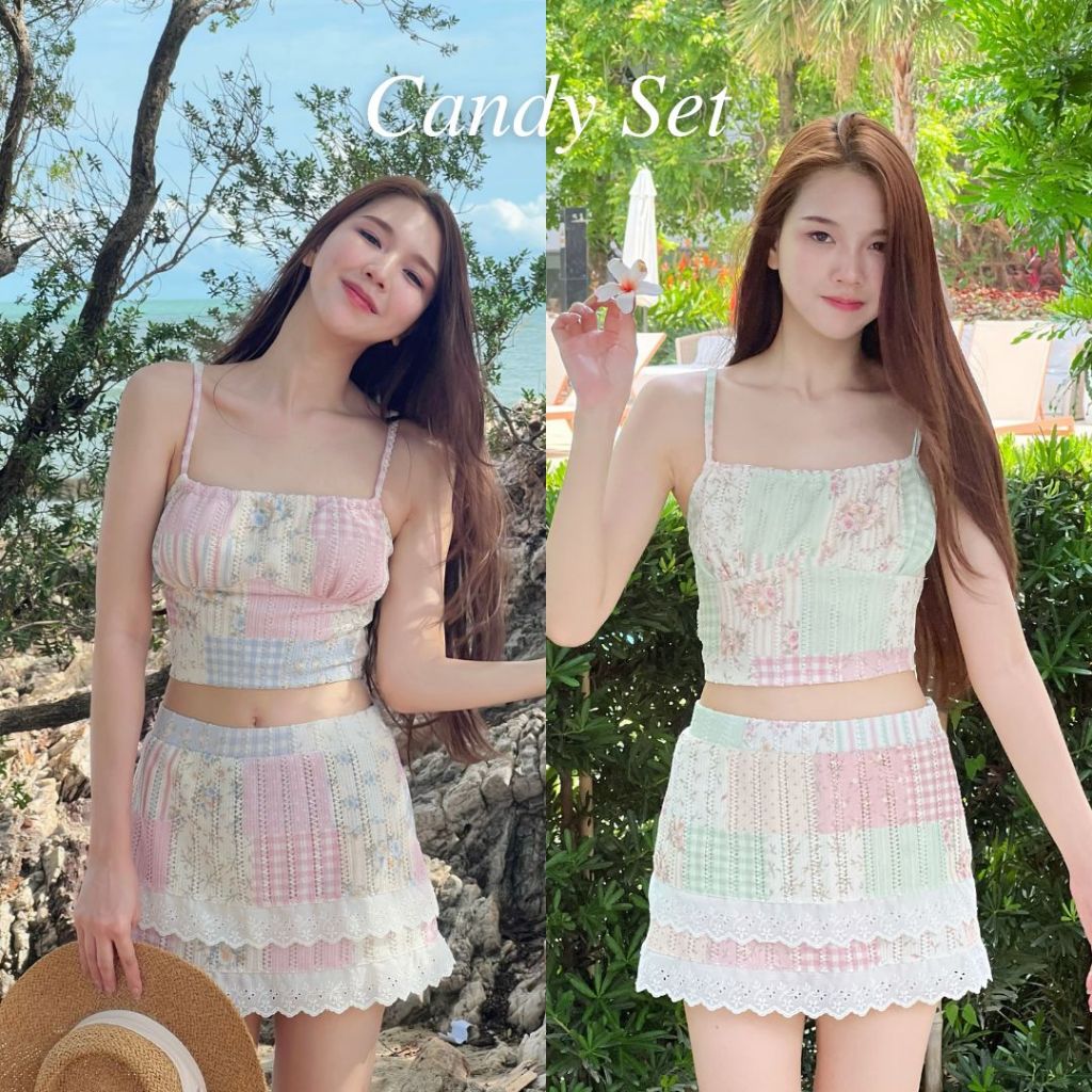 พร้อมส่ง❣️ Candy Set 🍭 เซ็ทสายเดี่ยว กระโปรงสั้นทรงเอ หวานซ่อนเปรี้ยวสุดๆลุคนี้🌸