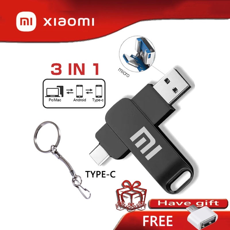 Xiaomi FlashDisk 3IN1 Otg Pendrive Typec แฟลชไดรฟ์ USB3.0 2TB 1TB สําหรับ อุปกรณ์จัดเก็บข้อมูลภายนอก
