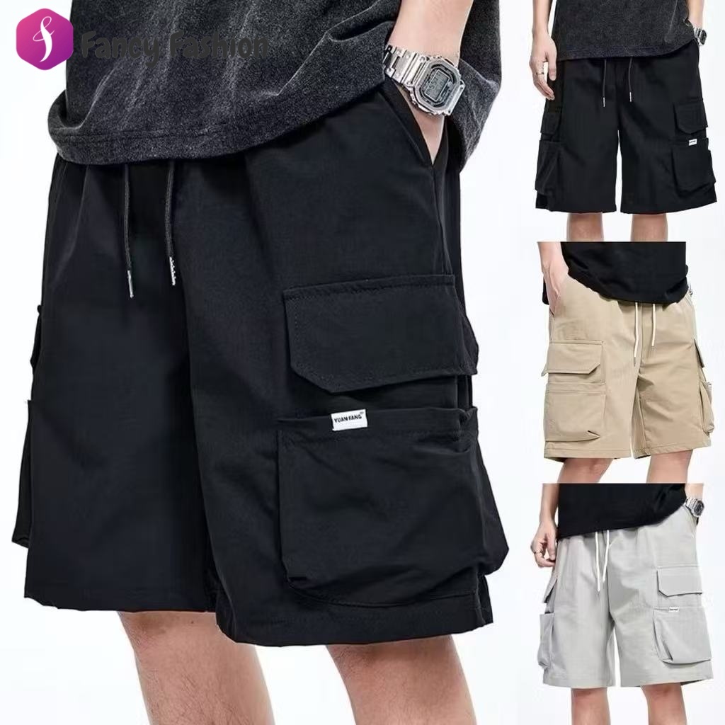 Fancy Fashion กางเกงขาสั้นชาย ไซส์ใหญ่ มีหลายสี ความยาวถึงเข่า เอวยางยืด ผ้า ยืดหยุ่น L-5XL จัดส่งภายในวันเดียวกัน