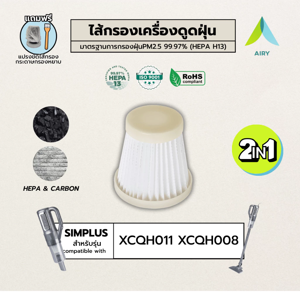 (HEPA H13 เกรดการแพทย์) ไส้กรอง เครื่องดูดฝุ่น Simplus XCQH011 XCQH008 ซิมพลัส PM2.5 ฝุ่น เส้นผม