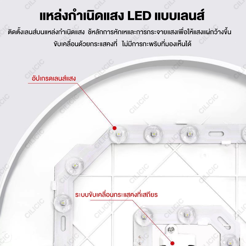 โคมไฟเพดาน ไฟ LED โคมไฟติดเพดาน ไฟวงกลม สแควร์ ไฟห้องนอน  เรียบง่าย 3สี รีโมทคอนโทรล ห้องนั่งเล่น รูปที่ 4