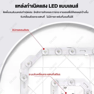 โคมไฟเพดาน ไฟ LED โคมไฟติดเพดาน ไฟวงกลม สแควร์ ไฟห้องนอน เรียบง่าย 3สี รีโมทคอนโทรล ห้องนั่งเล่น