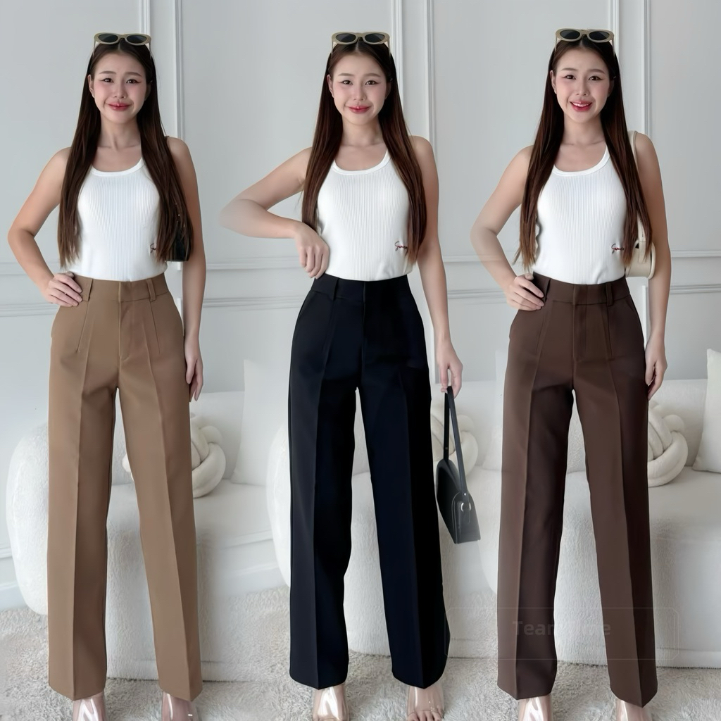 No 12กางเกงทรงกระบอกกลางผ้าหนาเบสิคไอเท็มทรงสวย {s-4xL}