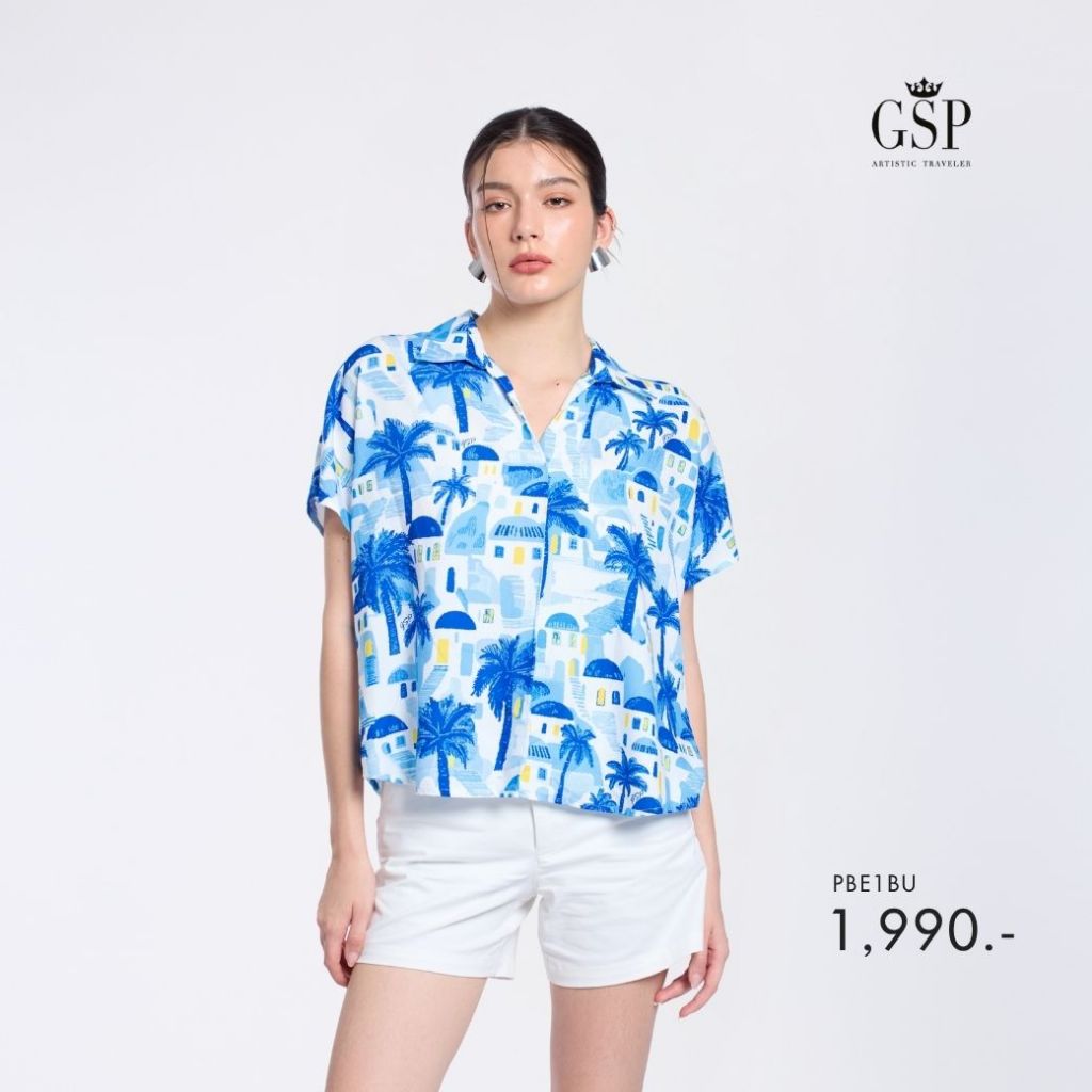 GSP Woman's blouse Santorini เสื้อผู้หญิง แขนสั้น สีฟ้า PBE1BU