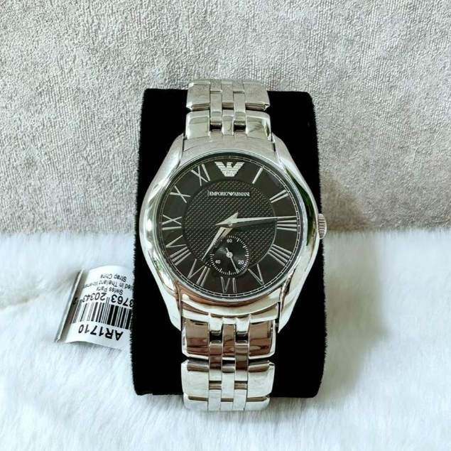 นาฬิกา Emporio Armani  AR1710  หนัาปัดสีดำ ทรงกลม สายสีเงิน