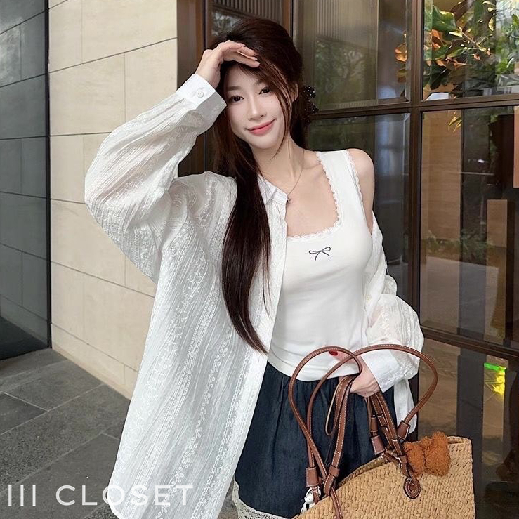 เสื้อเชิ้ต lll Bigsize lll MR020 คอปก กระดุมหน้า กระเป๋าหน้า ผ้าฝ้ายปักลายดอกไม้ ระบายอากาศได้ดี ใส่สบาย