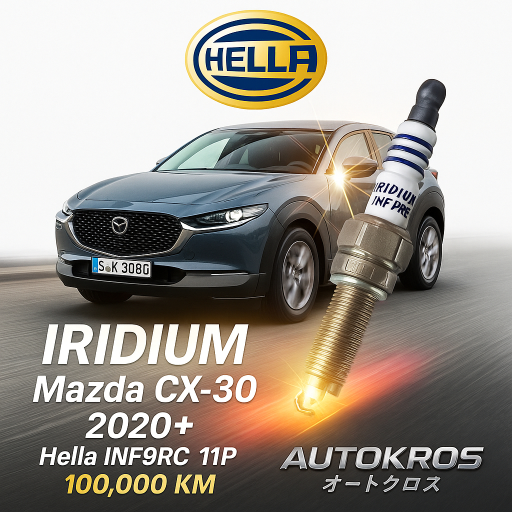 หัวเทียนเข็มอิริเดียม Mazda CX-30 2020+ ชุด 4 หัว Hella INF9RC-11P 100,000 กม แท้