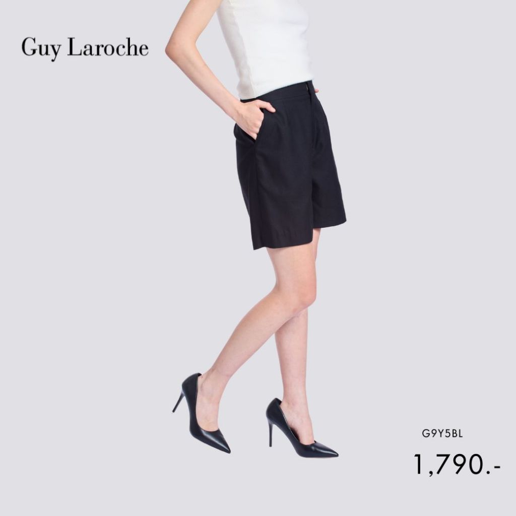 Guy Laroche กางเกงผู้หญิง ขาสั้น ขอบเอวใส่ยาง สีดำ G9Y5BL