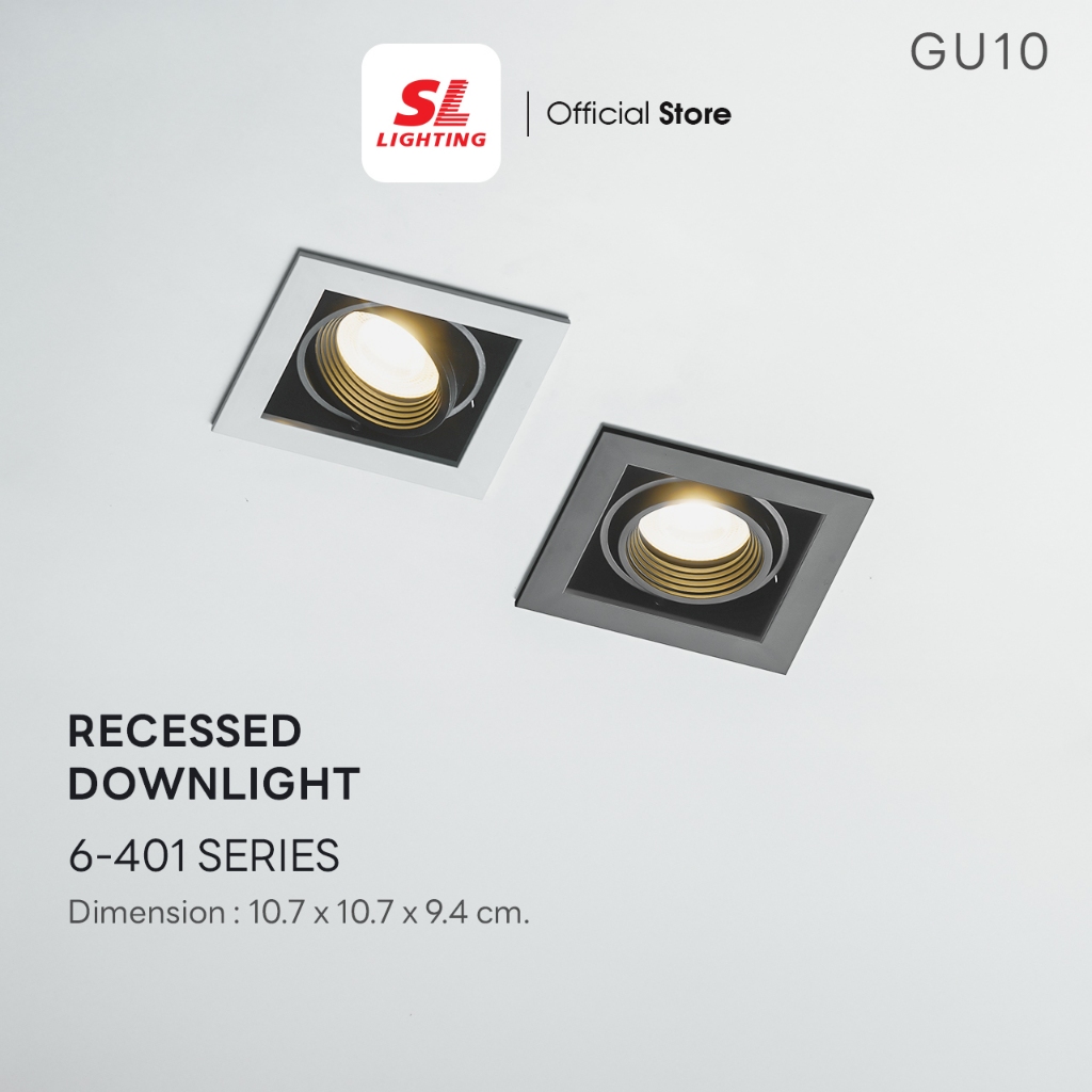 SL LIGHTING | Recessed Downlight โคมไฟดาวน์ไลท์ แบบฝังฝ้าทรงสี่เหลี่ยม ปรับหน้าได้ MR16 GU10 รุ่น 401-1