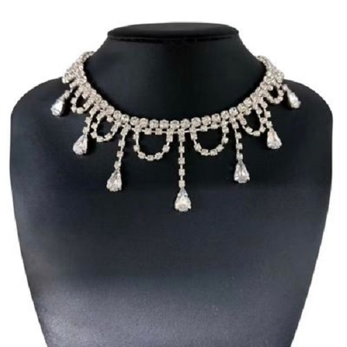 BC2/0พร้อมส่งในไทย โชกเกอร์เพชร เครื่องประดับเจ้าสาว สร้อยเพชร แต่งพู่คริสตัลเพชรขาวและเพชรดำ งานอลังการ สวยหรูดูแพง - รูปที่ 2