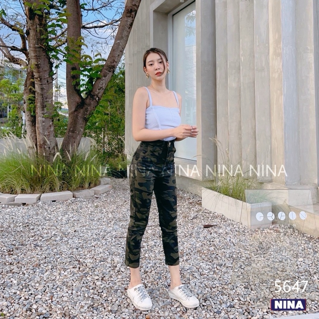 ป้าย NINA #5647 กางเกงยีนส์ลายทหาร ทรงบอย เอวสูง ผ้ายืด ใส่แล้วกระชับ เก็บทรง - รูปที่ 4