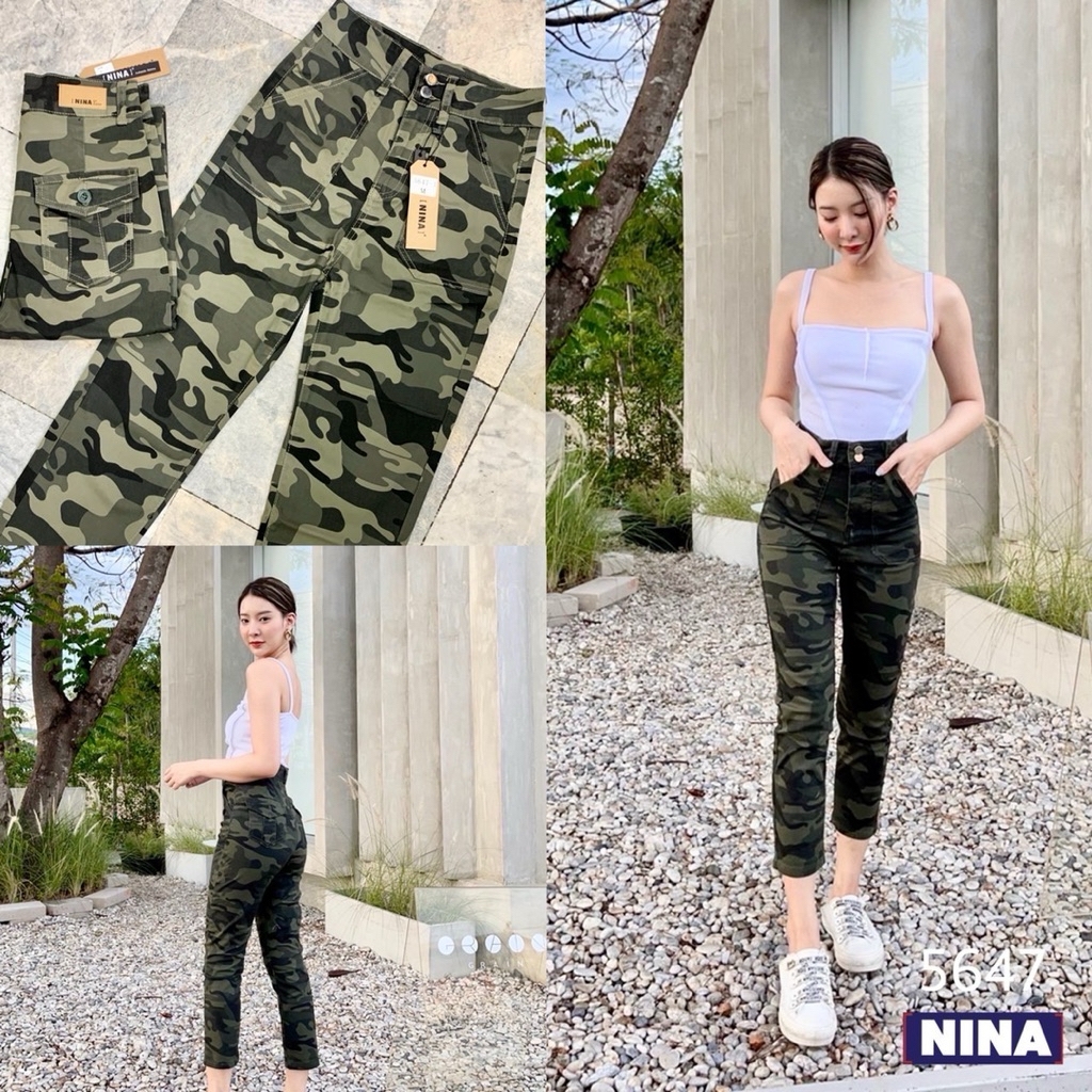 ป้าย NINA #5647 กางเกงยีนส์ลายทหาร ทรงบอย เอวสูง ผ้ายืด ใส่แล้วกระชับ เก็บทรง - รูปที่ 5