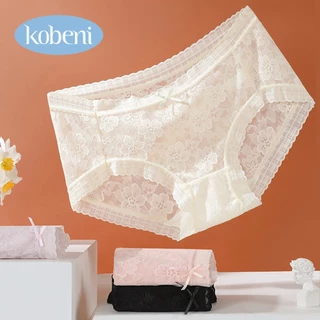 ⭐KOBENI⭐【แพ็ค 3ตัว】กางเกงชั้นใน แต่งโบว์ มีขอบลูกไม้ ใส่สบาย แบบบาง เอวกลาง ระบายอากาศ ขนาด L-XL