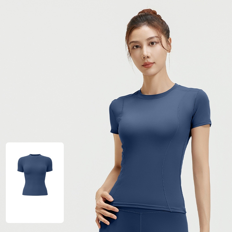 mvp sport เสื้อกีฬาผู้หญิง คอกลมแขนสั้นสีทึบ เสื้อยืดกีฬา รูปที่ 2