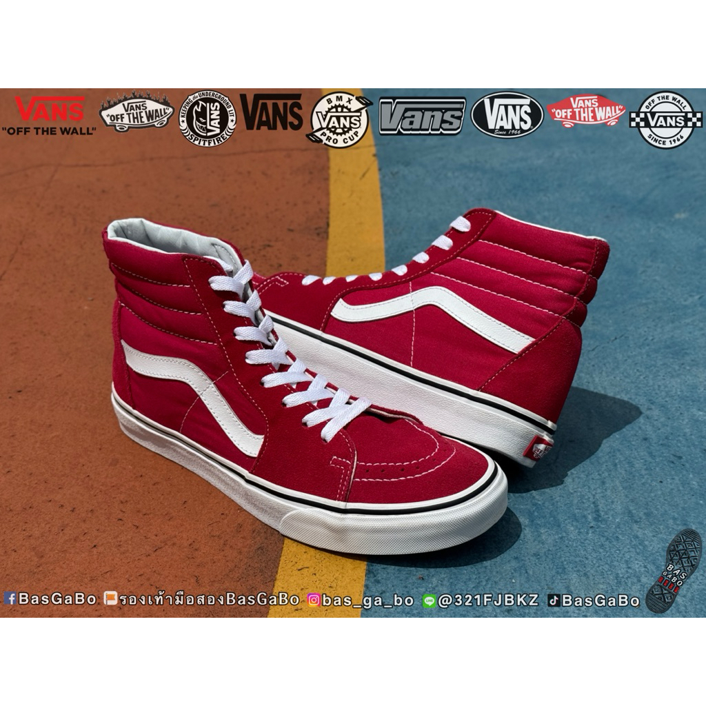 VANS SK8-Hi CLASSIC CRIMSOM - WHITE รองเท้ามือสอง รองเท้ามือสองของแท้ Vansมือสอง รองเท้าVans รองเท้า