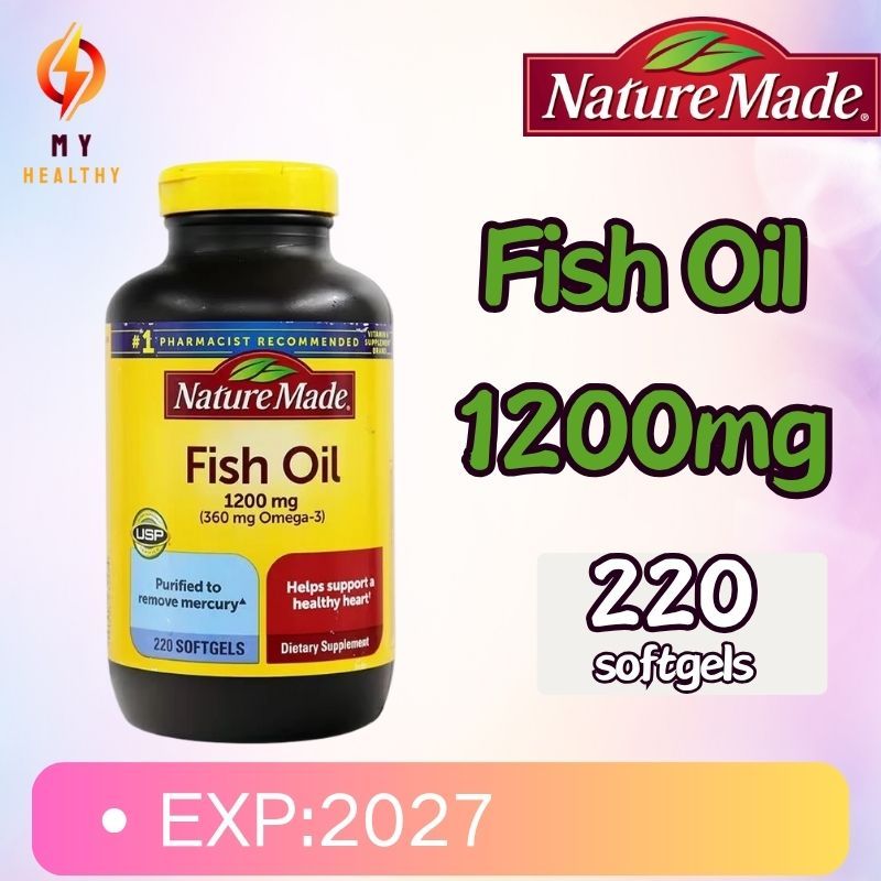 Nature Made Fish Oil 1200 mg 220 Softgels Nature Made ฟิชออยล์ 220 เม็ด (Exp.2027) DHA