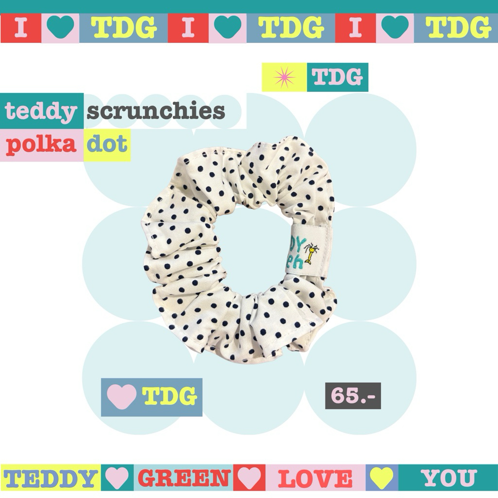 teddy scrunchies  ⋆⋆⋆✿ polka dot ♥️ teddy green (ไซส์ปกติ)