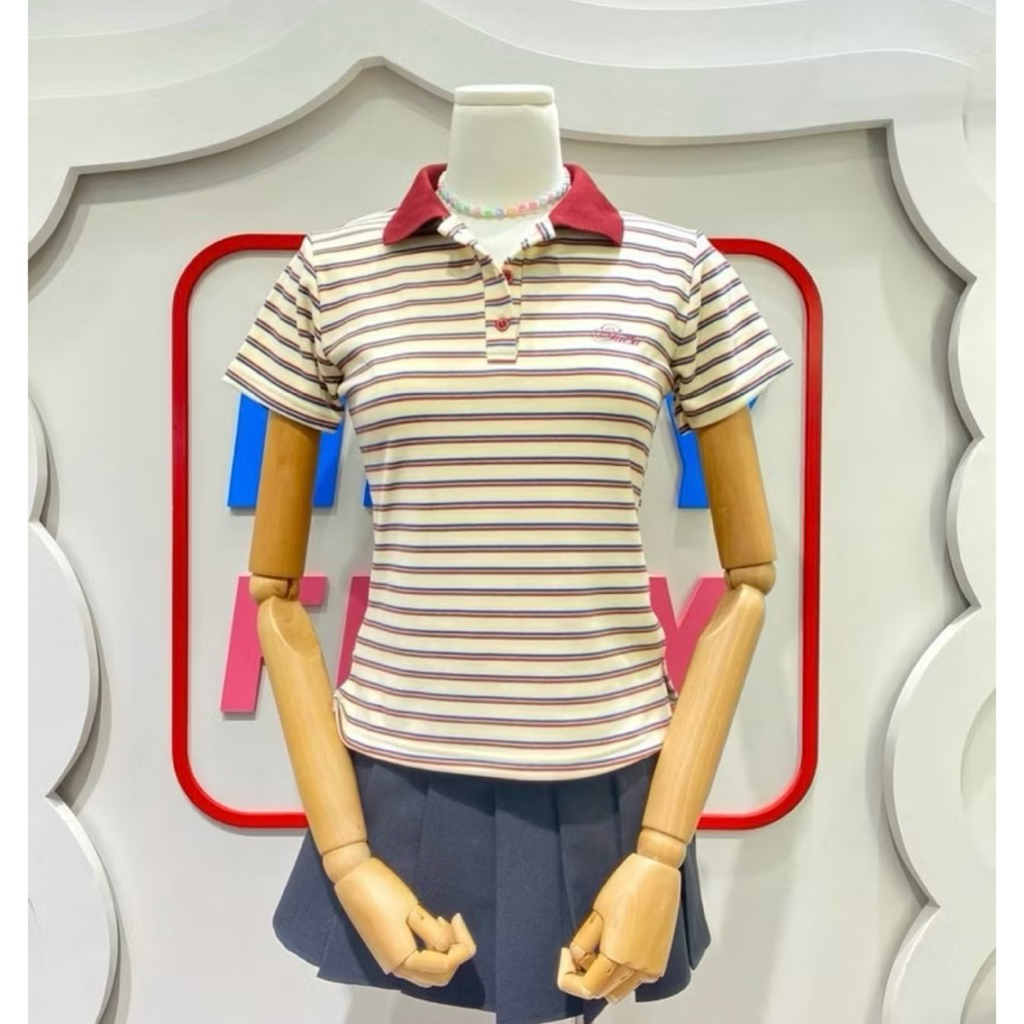 ป้าย Patsii เสื้อเชิ้ตคอปก เสื้อลายทาง เข้ารูป  ผู้หญิง