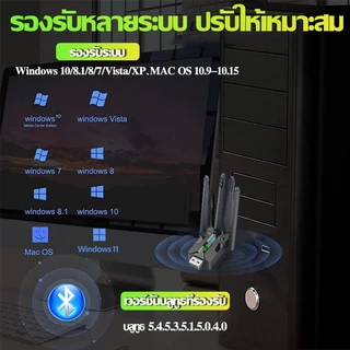 【รับประกัน10ป】USB WIFI อะแดปเตอร์ USB 3.0 WiFi6&Bluetooth 5.4 6400Mbps 4 เสาอากาศ ไร้ไดรเวอร์ความถี่คู๋ 2.4G/5GHz