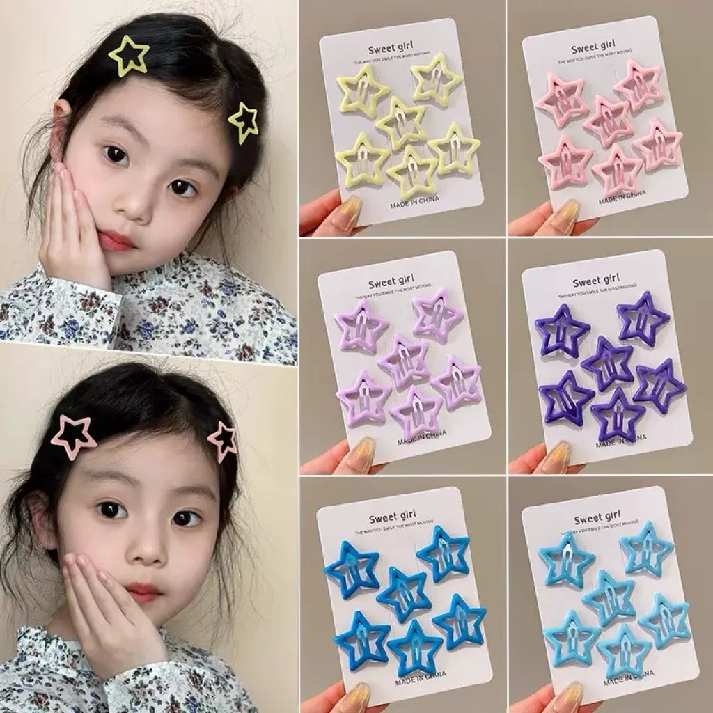 พร้อมส่ง กิ๊บติดผมเด็ก รูปดาว แผงละ6ชิ้น ใช้ได้ทุกวัย กิ๊บติดผมเด็ก เก๋ๆ คิวๆ สไตส์เกาหลี