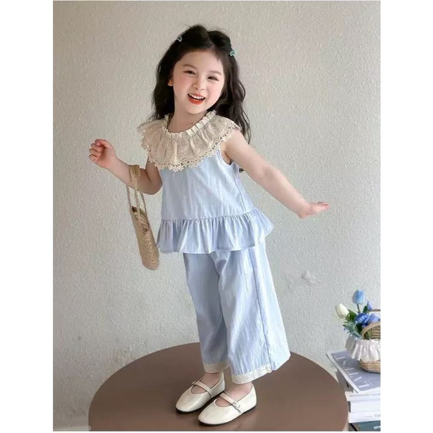 nana*8808-6*ชุดเช็ตสีฟ้าสำหรับเด็กผู้หญิง เสื้อพร้อมกางเกงขาบอ ไสต์เกาหลี - รูปที่ 7