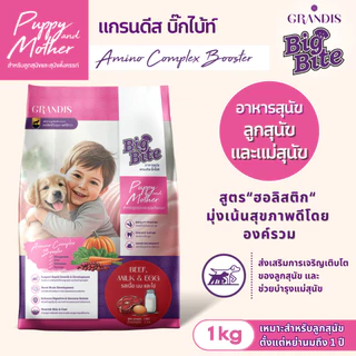 [ซื้อ 1kg แถมฟรีชดราย 1ซอง] อาหารสุนัข แกรนดีสบิ๊กไบ้ท์ 1kg เกรดพรีเมี่ยม ฮอลิสติก GRANDIS BIGBITE
