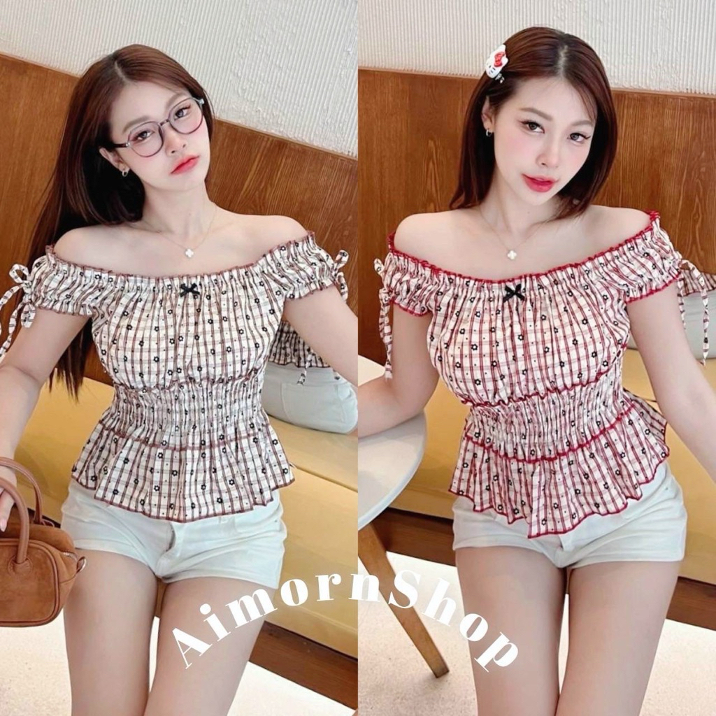 🔥aimorn_shop🔥เสื้อแขนตุ๊กตา ใส่ปาดไหล่ หรือขึ้นไหล่ได้ สม็อคช่วงเอวน่ารักๆ กำลังฮิตสุดๆ