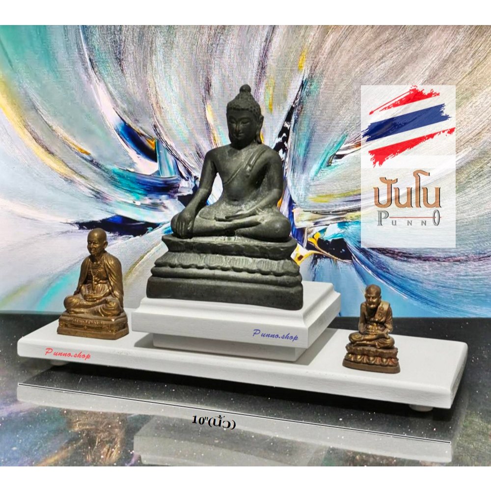 ชุดโต๊ะวางพระวาง องค์เทพ สีขาว 3.25"x10"x.75"นิ้ว (โต๊ะ4'x3"1.25")สูงรวม2"นิ้ว(ผลิตจากไม้แท้)