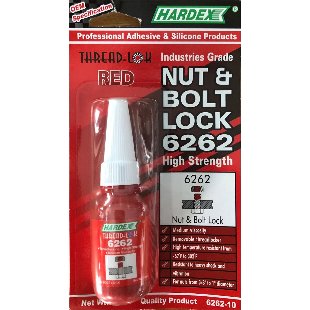 Hardex Nut & Bolt Lock 6262 น้ำยาล็อคเกลียว 6262 (แรงยึดสูง) น้ำยาล๊อคเกลียว น้ำยากันน๊อตคลาย 10 ml