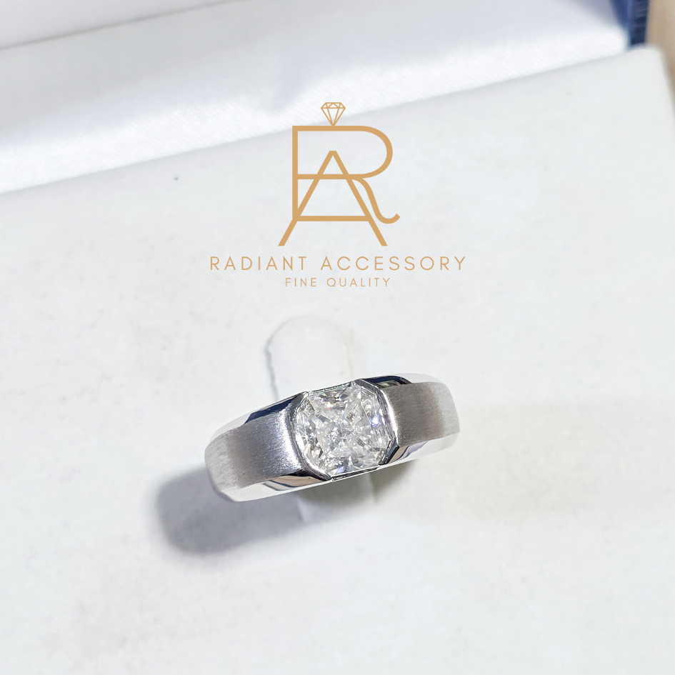 แหวนเงินแท้ ชุบทองคำขาว ฝังเพชร Moissanite 2 กะรัต Square radiant พร้อมใบเซอร์ ทำลายผิว 2 ชั้น