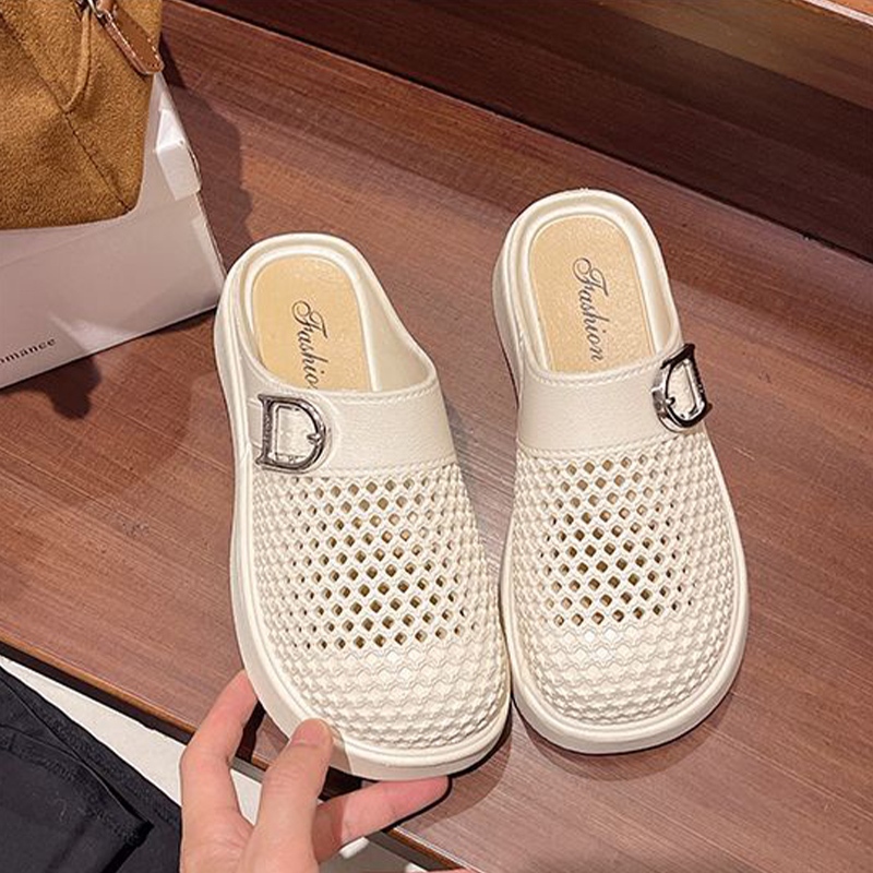 Beemory พื้นหนาเพิ่มความสูงทนทาน รองเท้าแตะแฟชั่นดีไซน์หัวปิดถักลายมินิมอล สวมใส่สบายให้ความรู้สึกสบายเท้า - รูปที่ 5