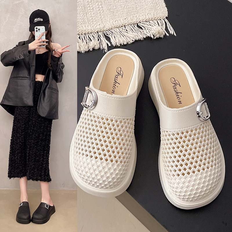 Beemory พื้นหนาเพิ่มความสูงทนทาน รองเท้าแตะแฟชั่นดีไซน์หัวปิดถักลายมินิมอล สวมใส่สบายให้ความรู้สึกสบายเท้า - รูปที่ 7