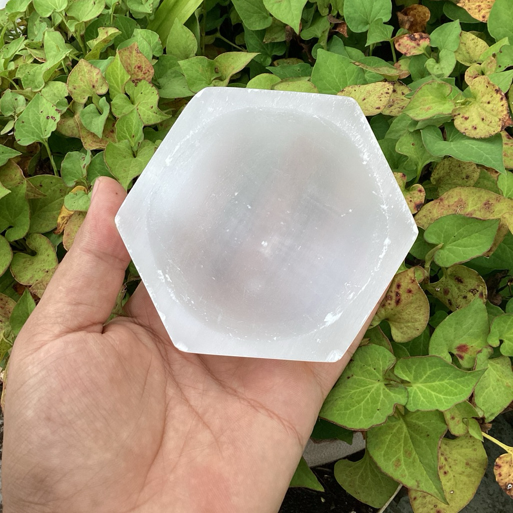 Hexagon Selenite Bowl ชามเซเลไนต์หกเหลี่ยม ชาร์จคริสตัล พลังงานบวก ตกแต่งบ้าน Home Decor