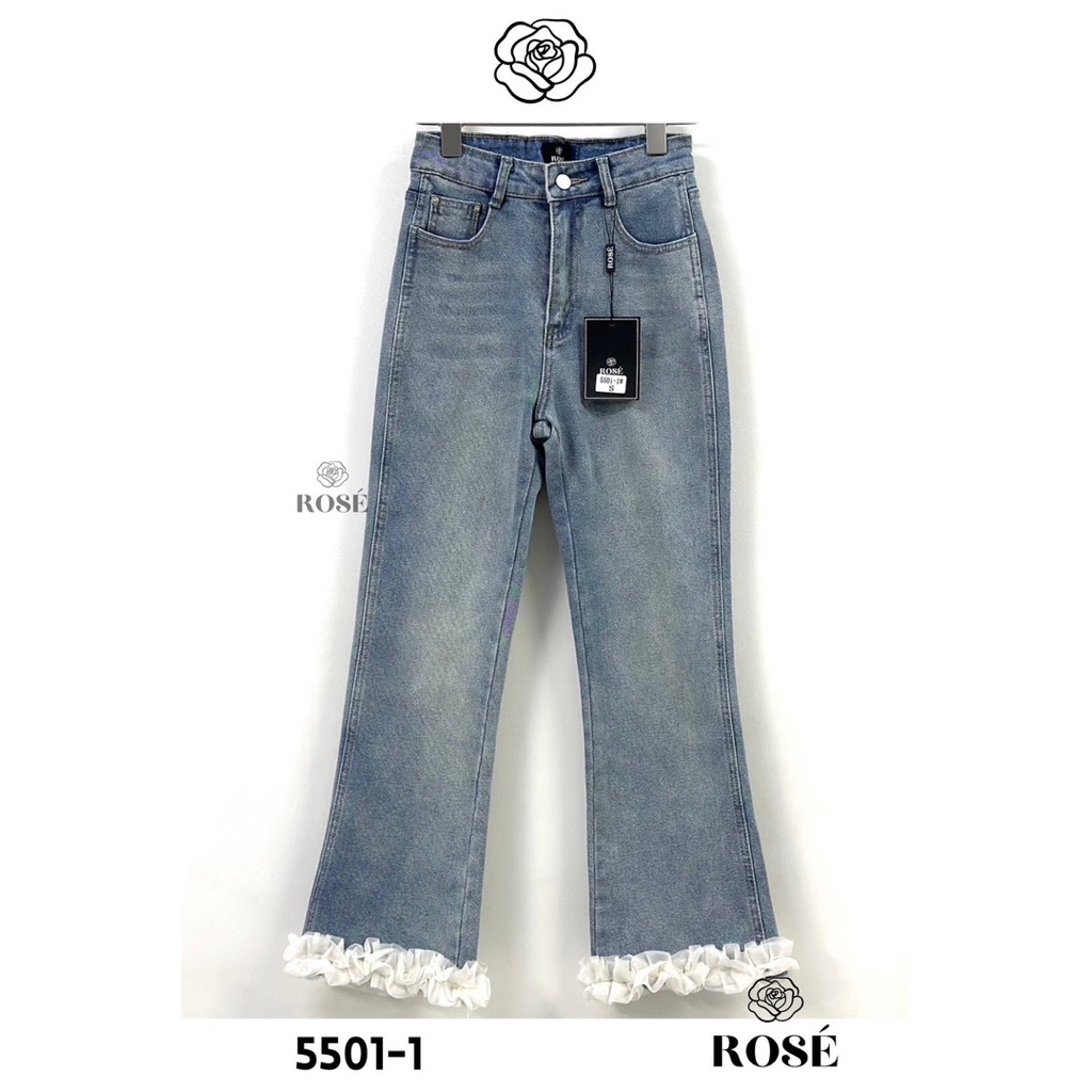 J20 ยีนส์ขาม้าแต่งระบายสีขาว ป้ายROSE (มีไซส์ S M L XL)