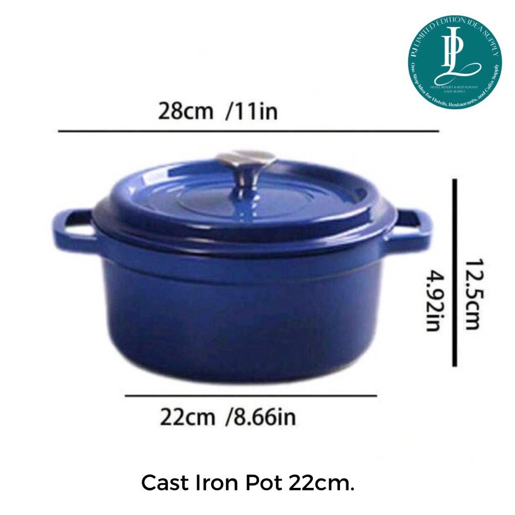 Cast Iron Pot/ Cast Iron Stew Pot Cast Iron Soup Pot With Lid เหล็กหล่อสีน้ำเงิน ด้านในสีดำ 22cm.