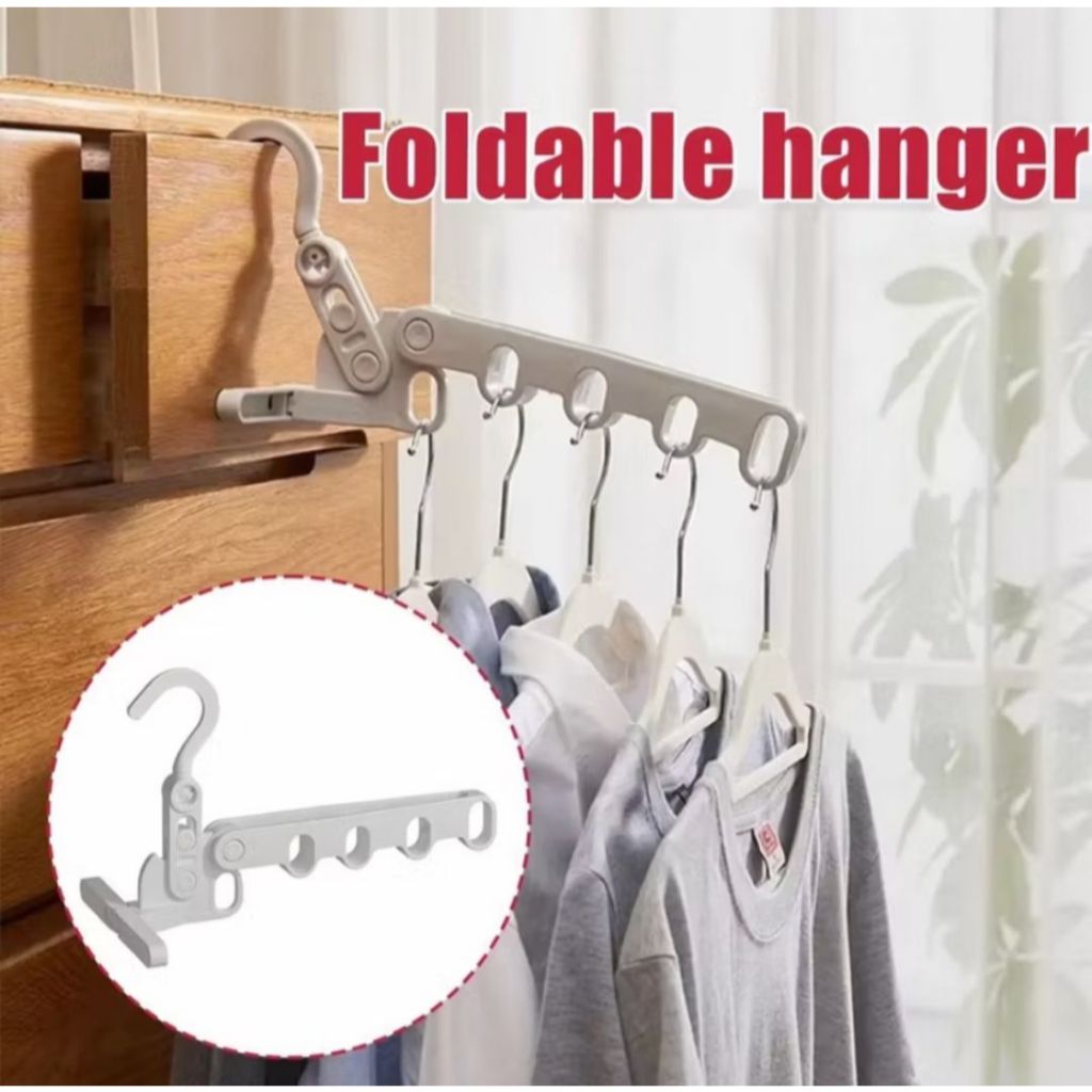 NJCAR1 ไม้แขวนเสื้อ 5 รู ราวตากผ้า แบบพับได้ ปรับได้ พกพาสะดวก