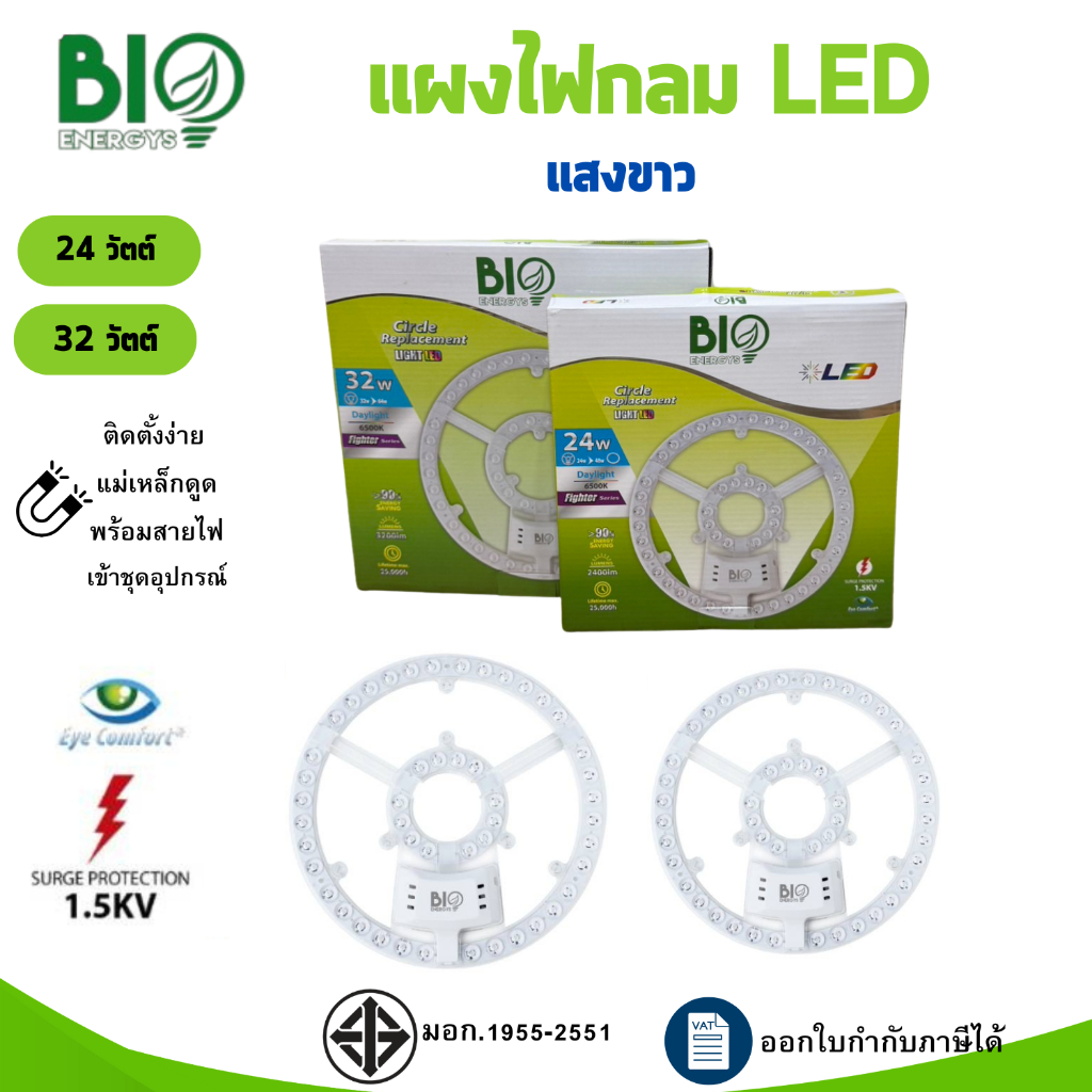 BIO ENERGYS แผงหลอดไฟLED หลอดกลม  โคมซาลาเปา ติดตั้งง่ายCircel replacement24W 32W แสงขาว