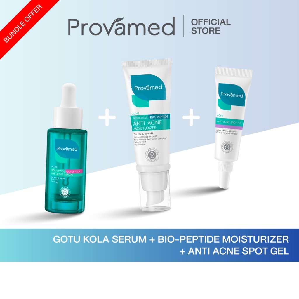 [SET] PROVAMED GOTU KOLA SERUM 30 ML, BIO-PEPTIDE MOISTURIZER 40 ML, ANTI ACNE SPOT GEL 10 G