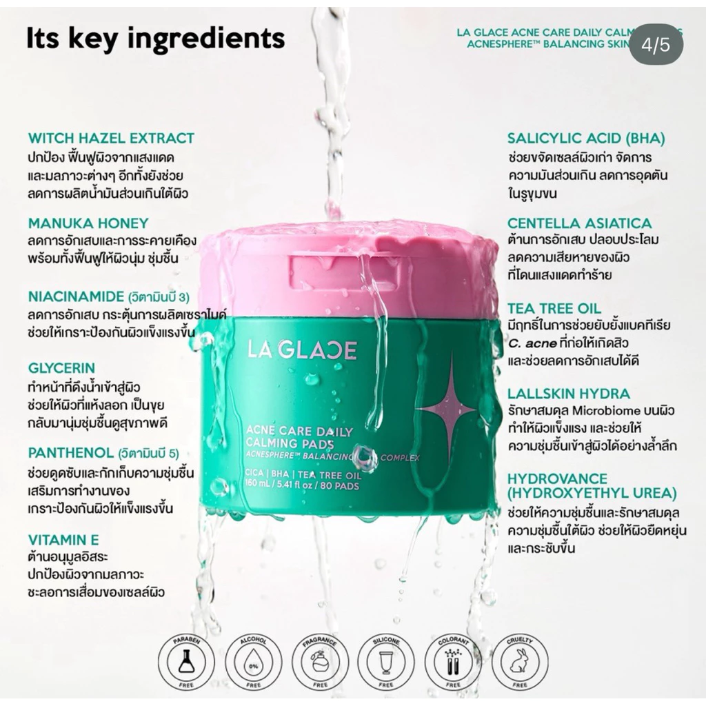 💧💚🪽 | รับตรงบริษัท+พร้อมส่ง | LA GLACE DAILY TONER PADS โทนเนอร์แพดลากลาส Acne & Moist โทนเนอร์แพด ลากลาส โทนเนอร์ thumbnail 4