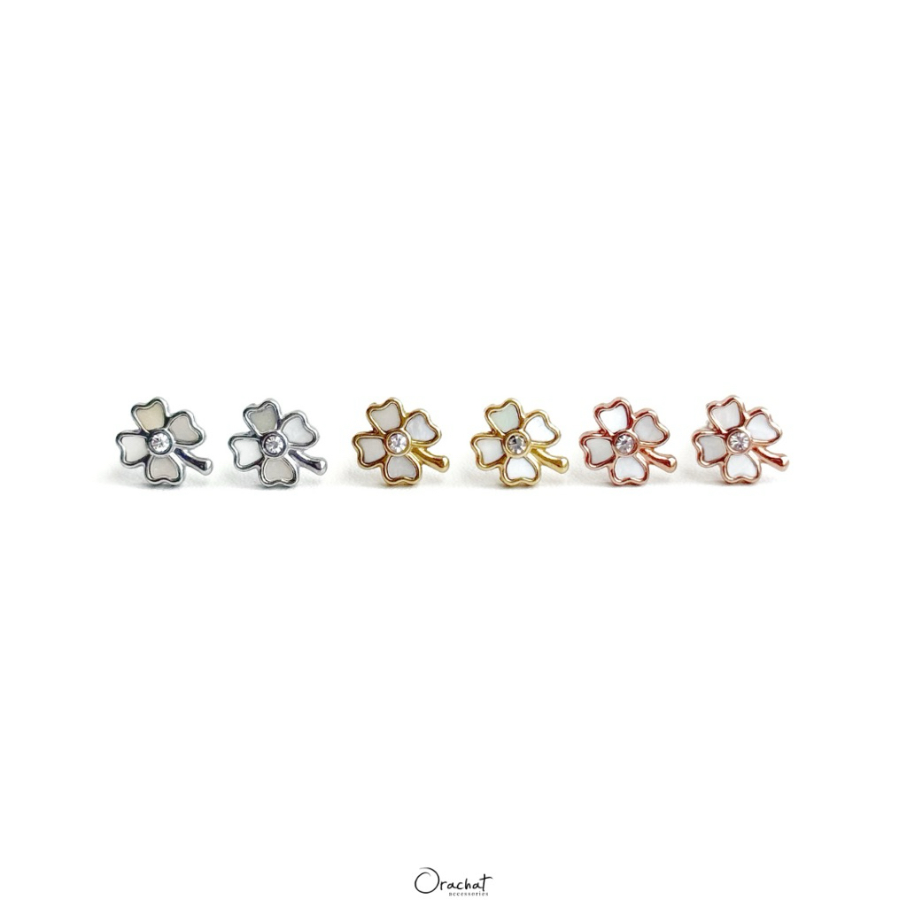Orachat | Fortune Clover 14k earrings. (ต่างหูตัวเรือนสแตนเลส)