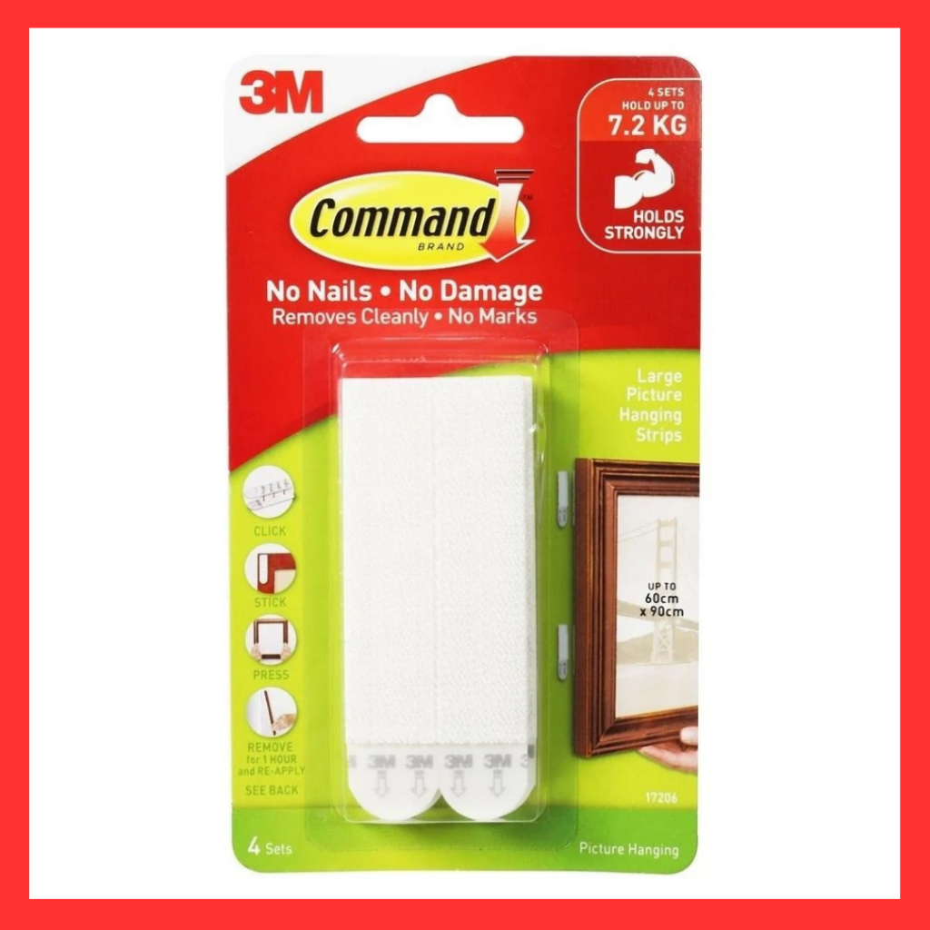 3M Command เทปหนามเตยแขวนรูป ไม่เจาะผนัง รับน้ำหนัก 7kg ลอกออกง่าย | Picture Hanging Strips