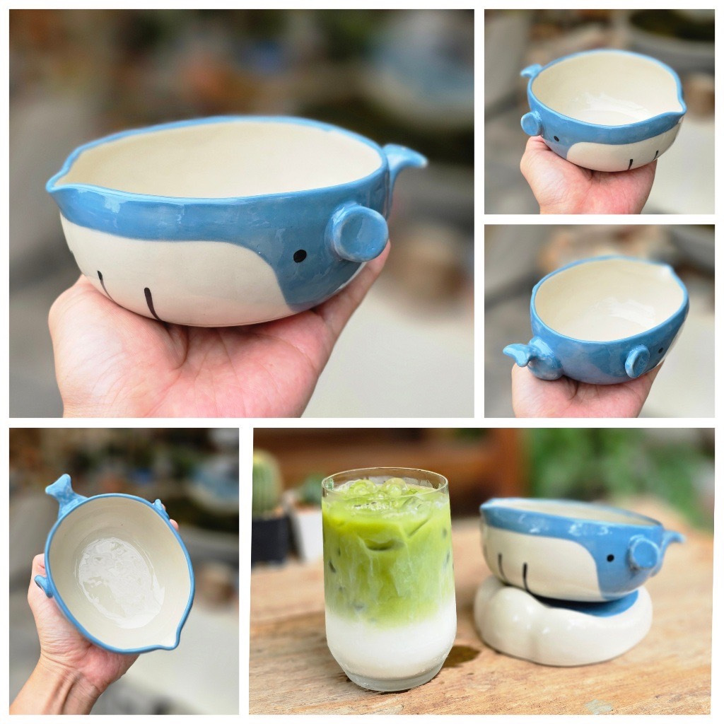 (JUST CLAY SOMEHOW) ถ้วยมัทฉะน้องวาฬ ถ้วยชาปลาวาฬ ของขวัญน่ารัก ปลาวาฬ <พร้อมส่ง> RE-SALE