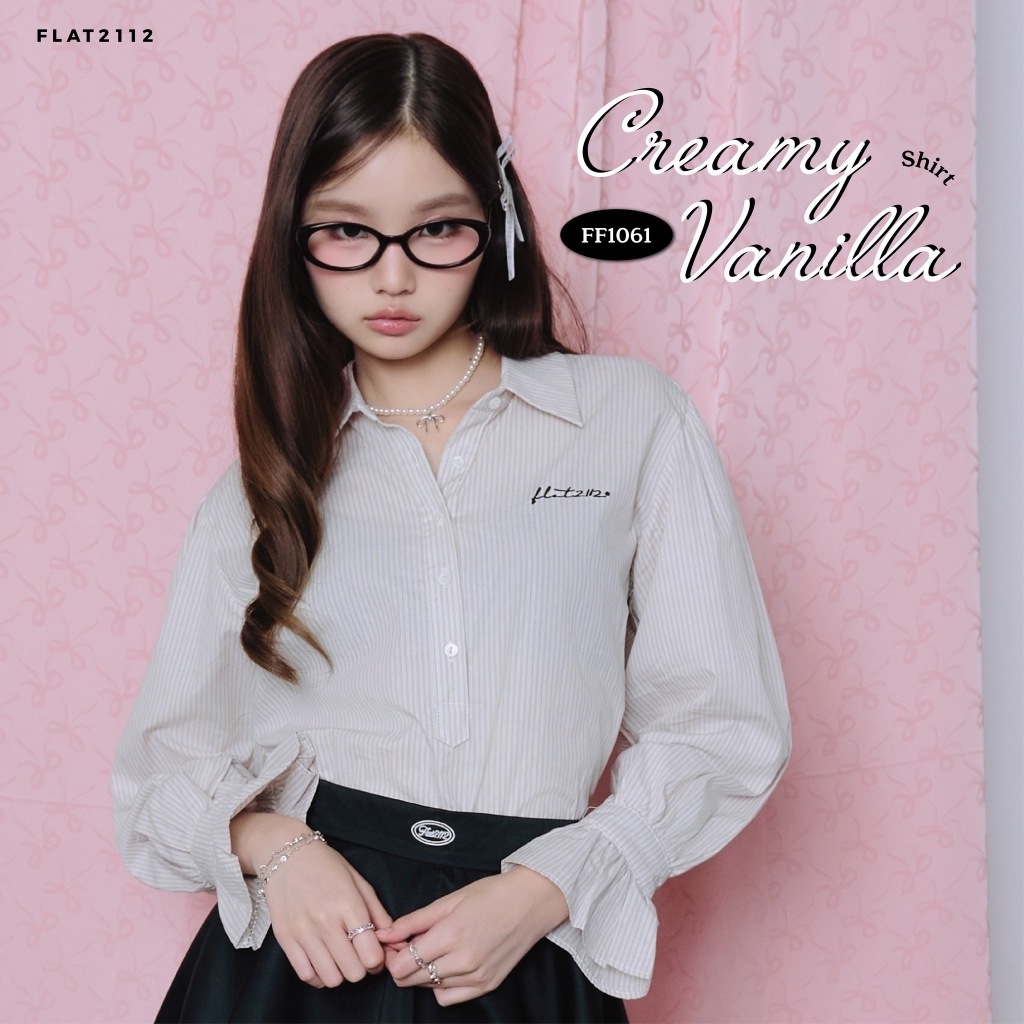 FLAT2112 : CREAMY VANILLA SHIRT  เสื้อมินิมอล เสื้อใส่สบาย  เสื้อคอปกทรงสวย เสื้อใส่เที่ยว (FF1061)