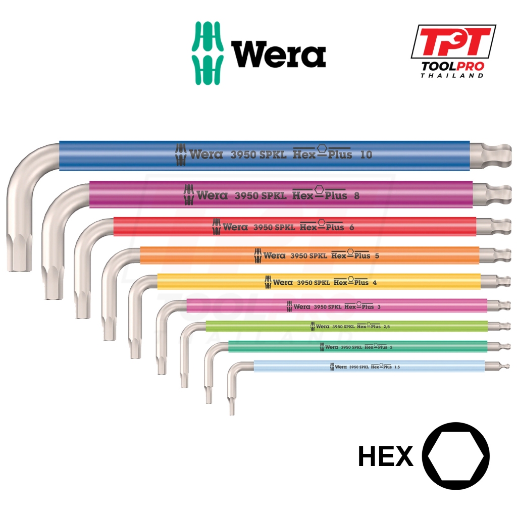 Wera ประแจสแตนเลส 3950 SPKL Multicolour L-key, Hex-Plus, Stainless