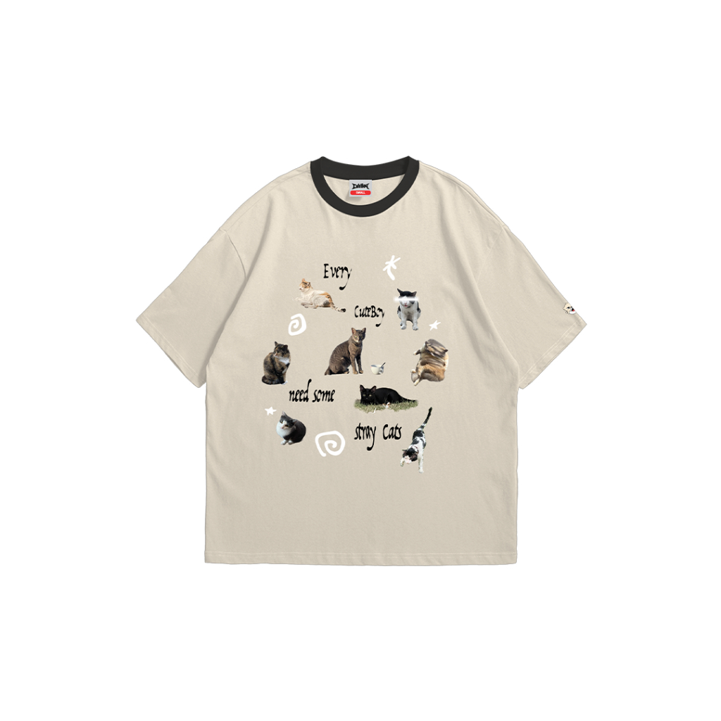CuteBoy | STRAY CAT [WALNUT] T-Shirt เสื้อยืด แขนสั้น ทรงโอเวอร์ไซส์