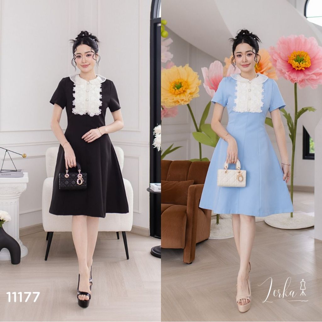 เดรส แต่งดอก 3D คอบัว #code11177